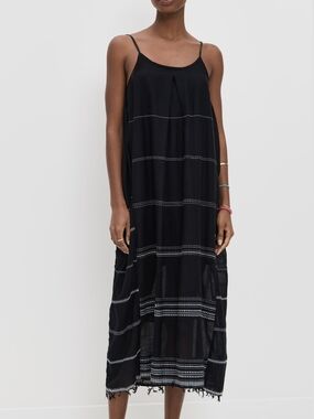 Lemlem Black Strappy Maxi Dress with Stitch Detail S